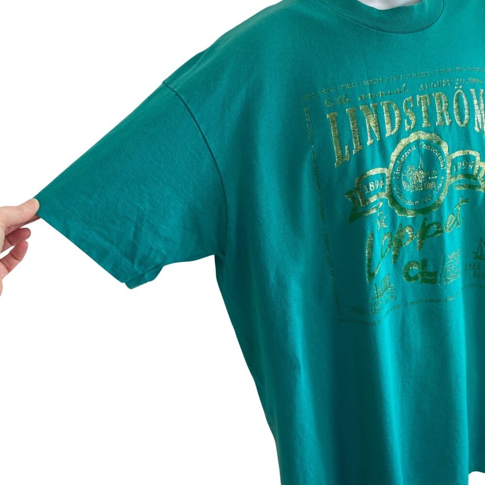 Vintage 90s Lindstrom Loppet 5K Graphic T Shirt XL Mens Green Minnesota USA Made - Picture 4 of 7